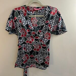 Vintage Lola Wrap Blouse Floral Tie Waist 90's Flirty Grunge Dark Feminine Sz S